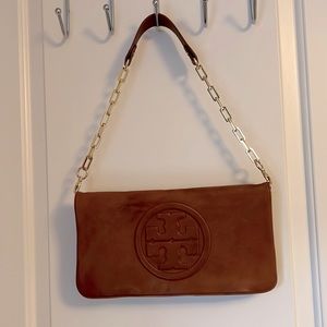 Tory Burch tan leather clutch